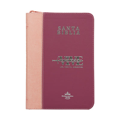 Biblia RVR Vive La Palabra Letra Grande con Cierre y Herramientas Digitales Color Rosado con Fucsia