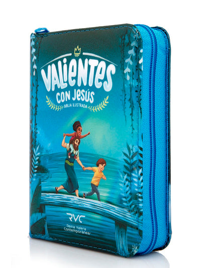 Biblia Infantil Valientes con Jesús RVC Tamaño Bolsillo Letra Mediana Azul