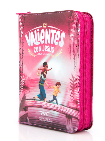 Biblia Infantil Valientes con Jesús RVC Tamaño Bolsillo Letra Mediana Rosa