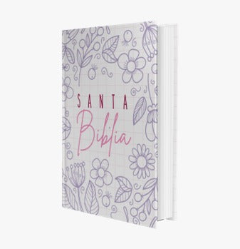 Biblia mediana RVR Letra Grande PJR Color Flores Lila Con Ayudas Digitales Tapa Dura