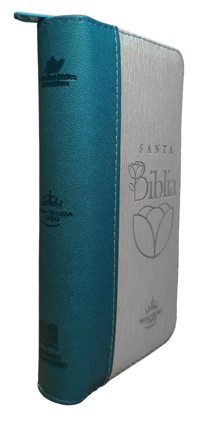 Biblia Reina Valera 1960 Letra pequeña Color Azul Beige Canto Dorado