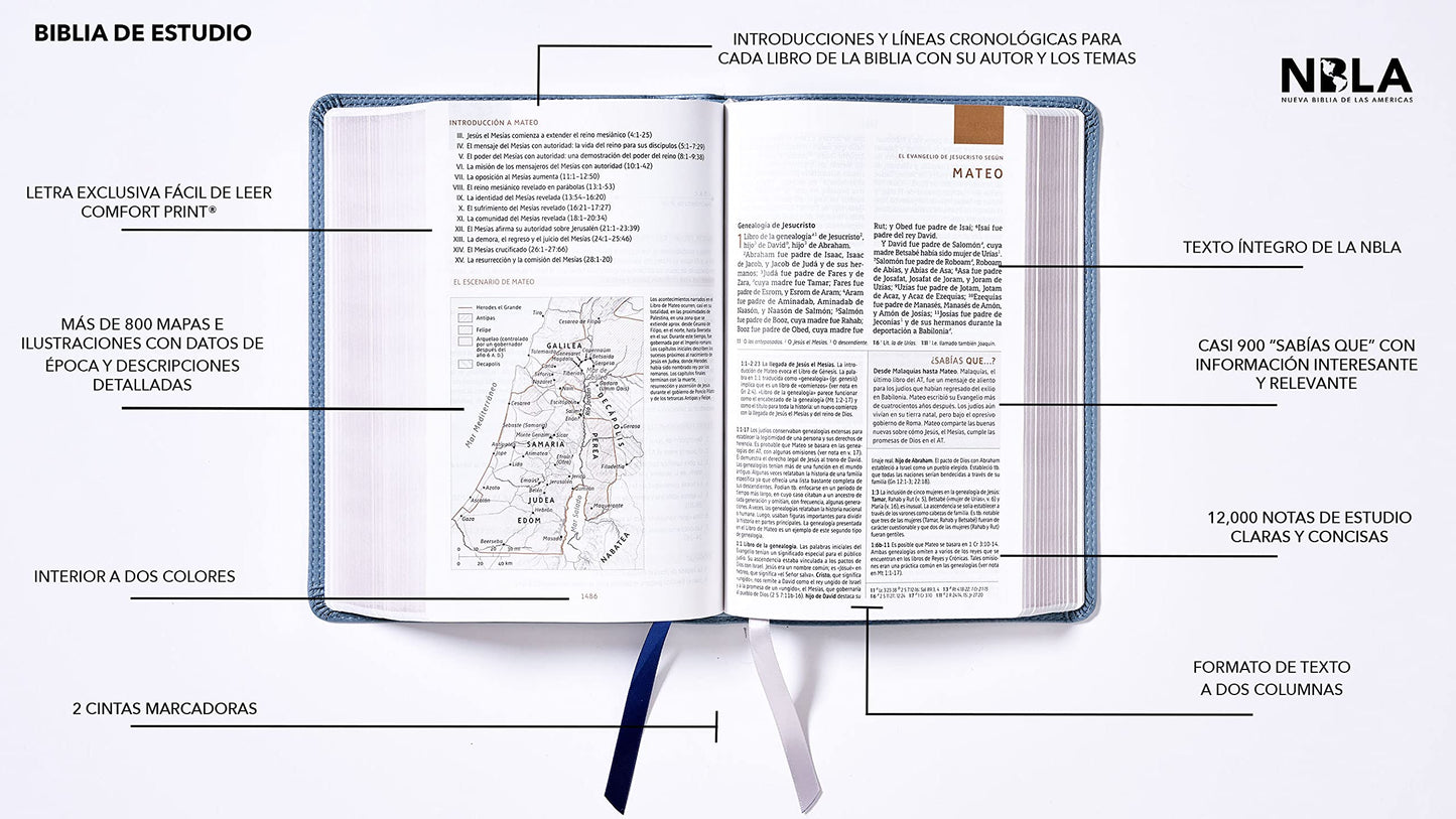 Biblia de Estudio NBLA Gris Símil Piel