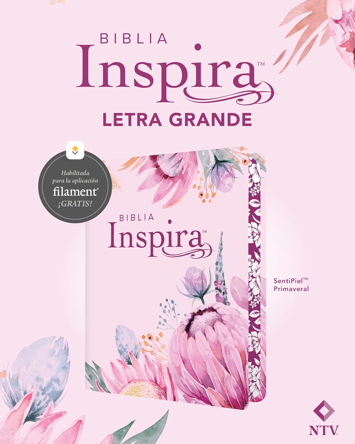 Biblia Inspira NTV con Filament | Edición Rosada Floral
