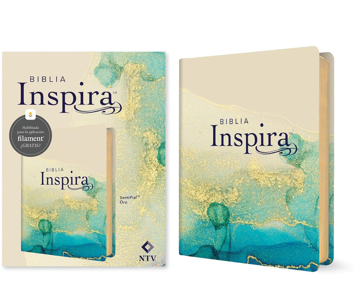 Biblia Inspira NTV con Filament | Tapa dura SentiPiel Oro