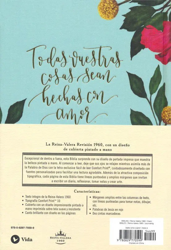 Biblia Reina Valera 1960 Edición Artística Tapa Dura Tela Floral