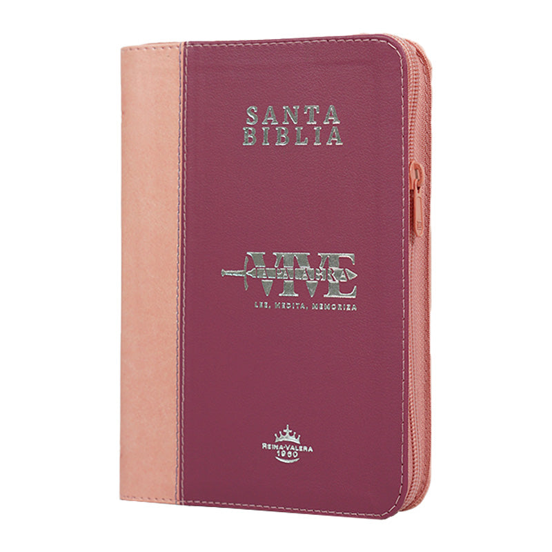 Biblia RVR Vive La Palabra Letra Grande con Cierre y Herramientas Digitales Color Rosado con Fucsia