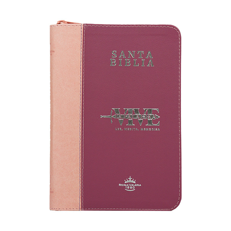 Biblia RVR Vive La Palabra Letra Grande con Cierre y Herramientas Digitales Color Rosado con Fucsia