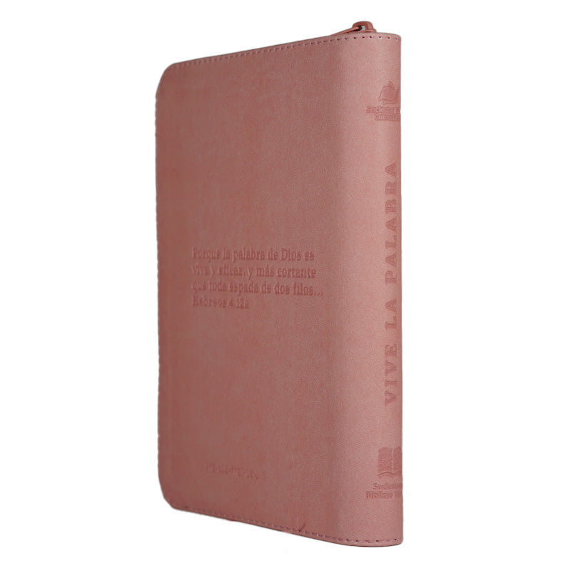 Biblia RVR Vive La Palabra Letra Grande con Cierre y Herramientas Digitales Color Rosado con Fucsia