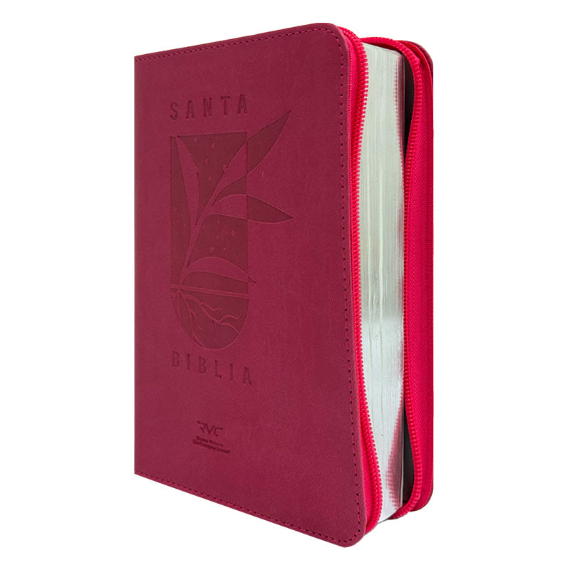 Biblia RVC Letra mediana Color Fucsia Con Ayudas Digitales Con Cierre