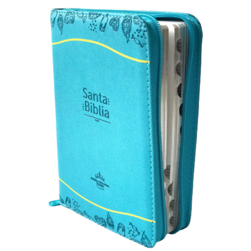 Biblia RVR Letra mediana Color Azul claro Con Ayudas Digitales  Con Indice Perforado