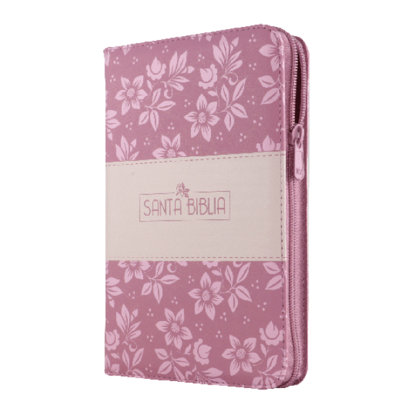 Biblia RVR60 Letra Grande 12 pts con Recursos Digitales - Color Rosa con Flores