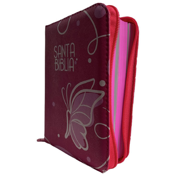 Biblia RVR Letra pequeña Color Fucsia Con Ayudas Digitales