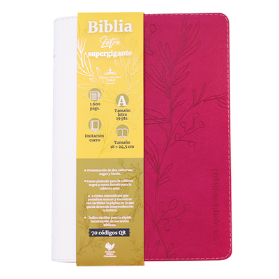 Biblia RVR Letra grande Color Fucsia y Blanco Con Ayudas Digitales