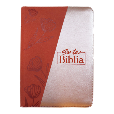 Biblia RVR Letra grande Color Naranja y Chanpagne Con Ayudas Digitales