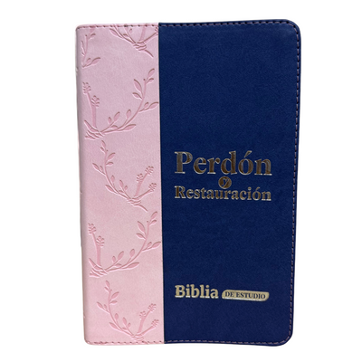 Biblia de Estudio: Perdón y Restauración Azul con Rosado