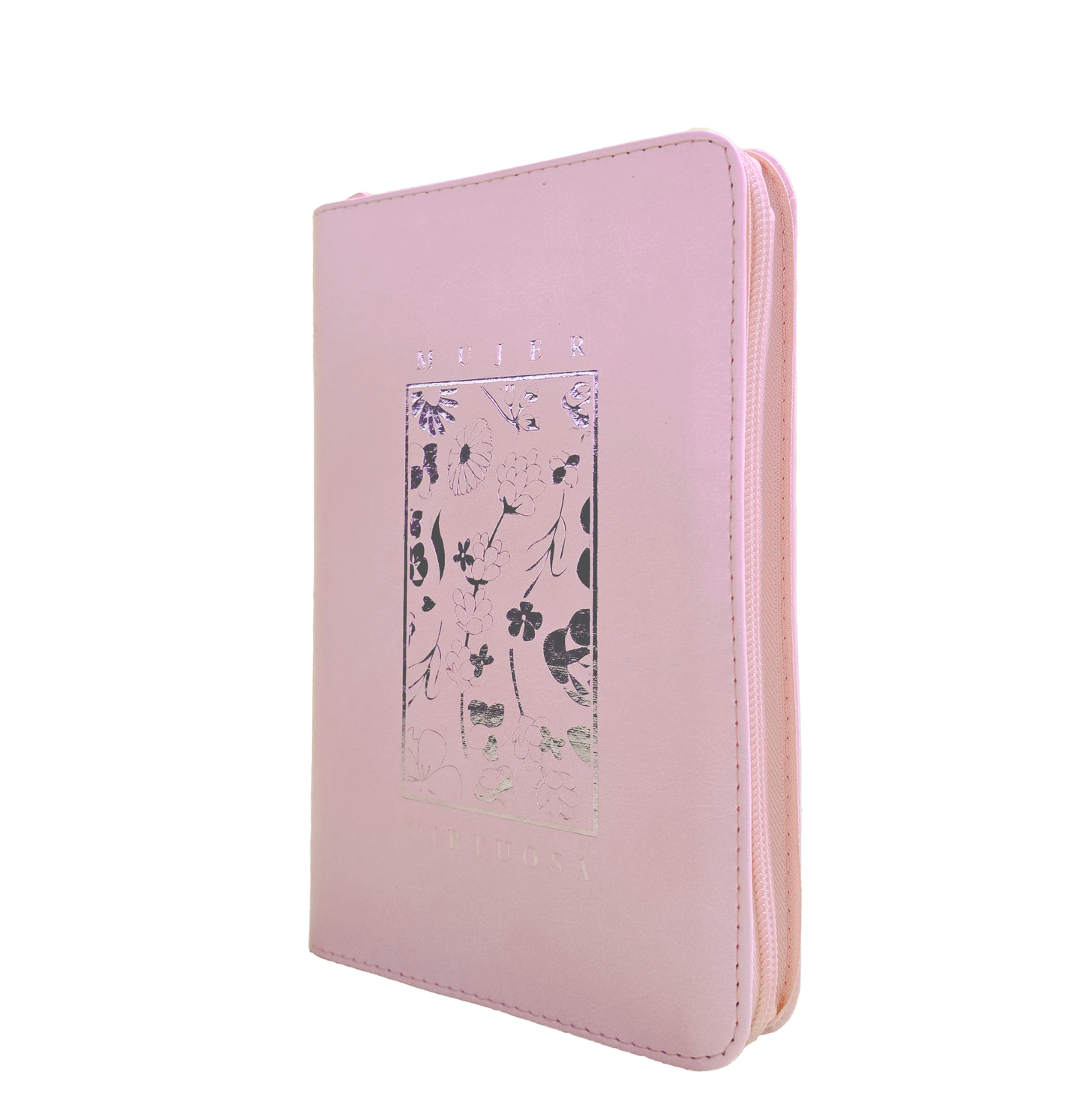 Biblia RVR60 Mujer Virtuosa Color Rosa Canto Plateado Letra 12 Puntos