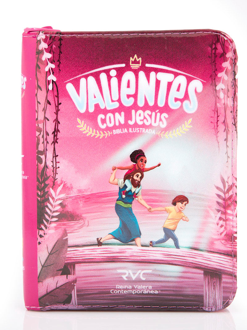 Biblia Infantil Valientes con Jesús RVC Tamaño Bolsillo Letra Mediana Rosa