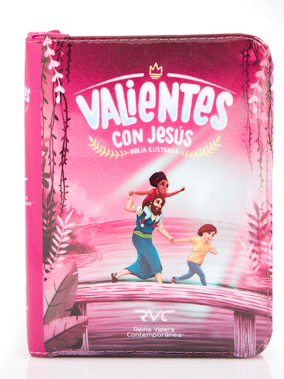 Biblia Infantil Valientes con Jesús RVC Tamaño Bolsillo Letra Mediana Rosa