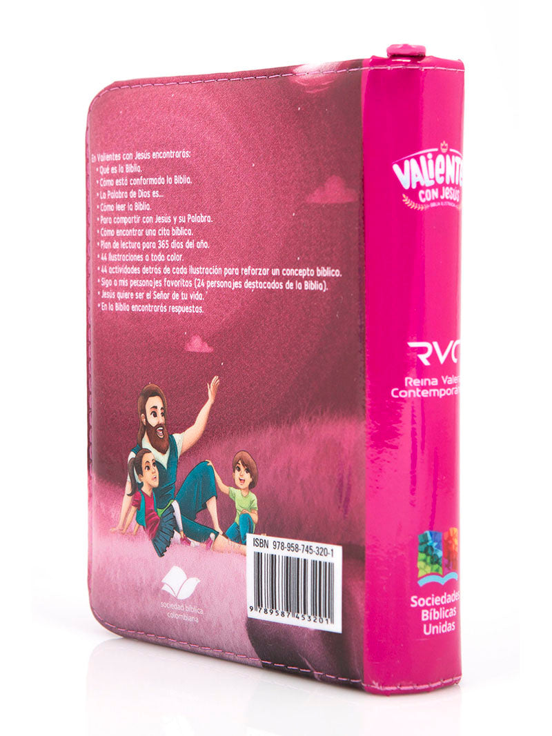 Biblia Infantil Valientes con Jesús RVC Tamaño Bolsillo Letra Mediana Rosa