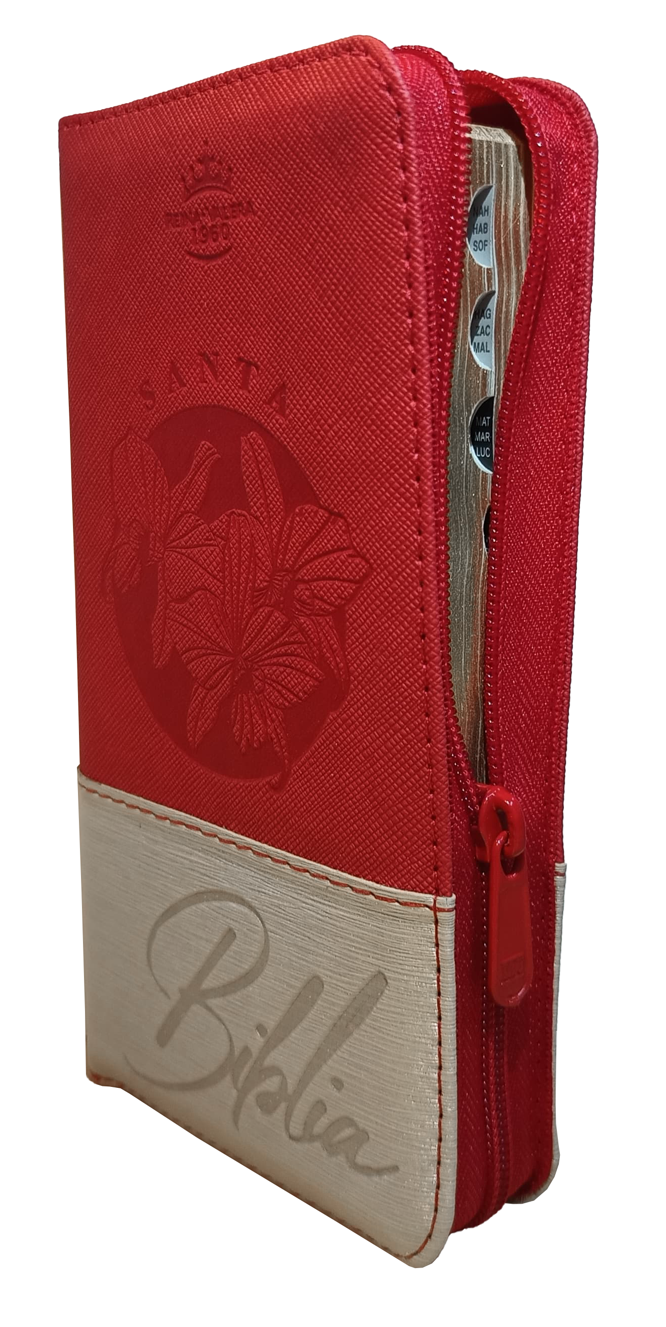 Biblia Reina Valera 1960 Letra pequeña Color Rojo Beige Canto Dorado
