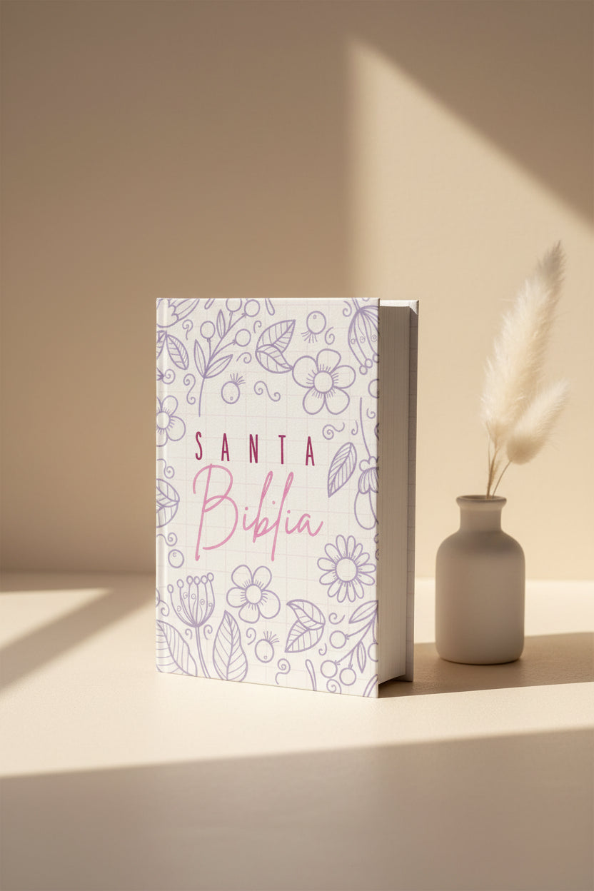 Biblia mediana RVR Letra Grande PJR Color Flores Lila Con Ayudas Digitales Tapa Dura