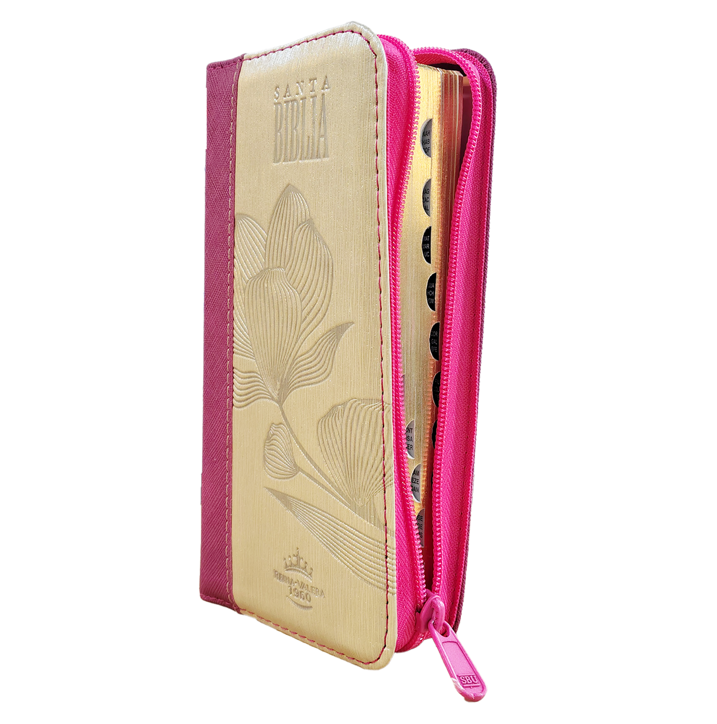 Biblia Reina Valera 1960 Letra pequeña Color Magenta Beige  Con Ayudas Digitales