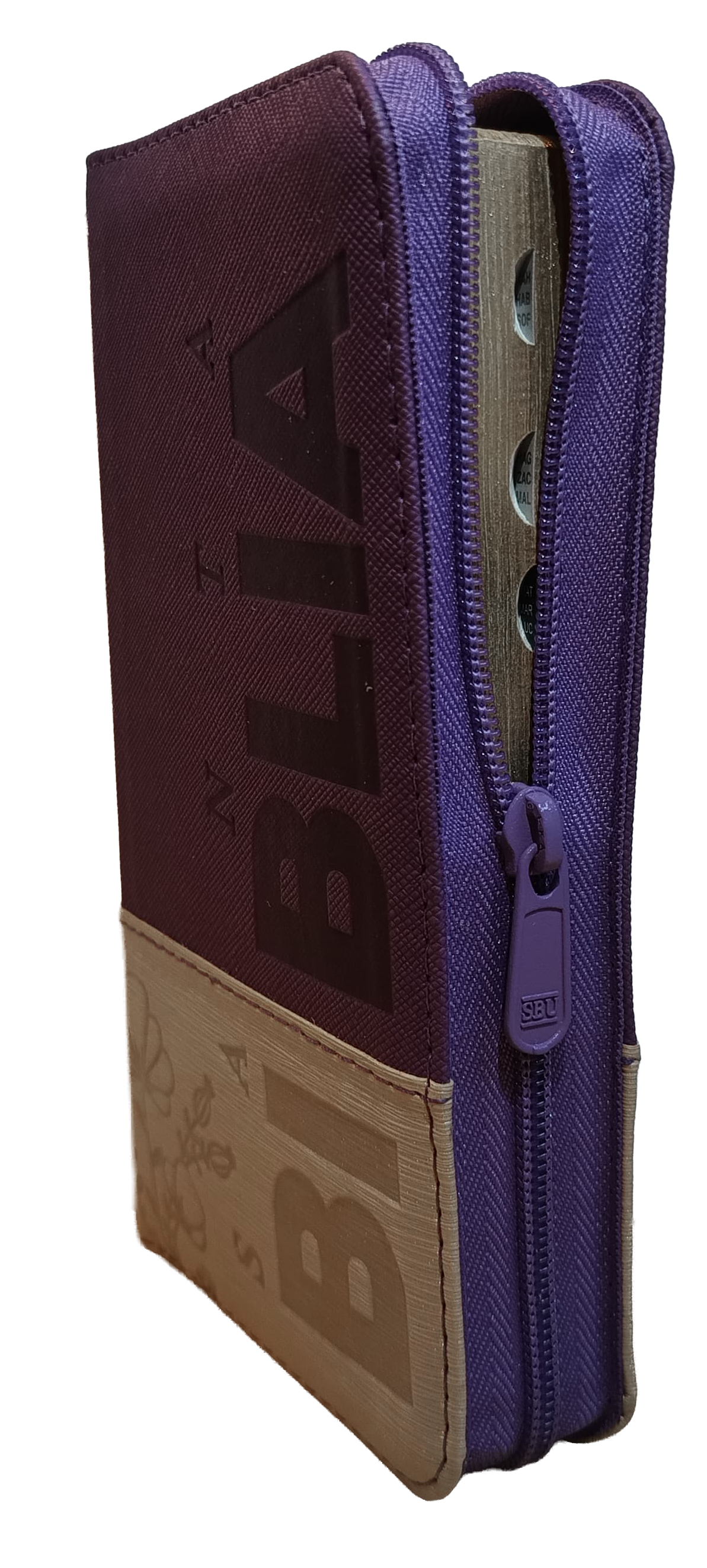 Biblia Reina Valera 1960 Letra pequeña Color Morado Beige Canto Dorado