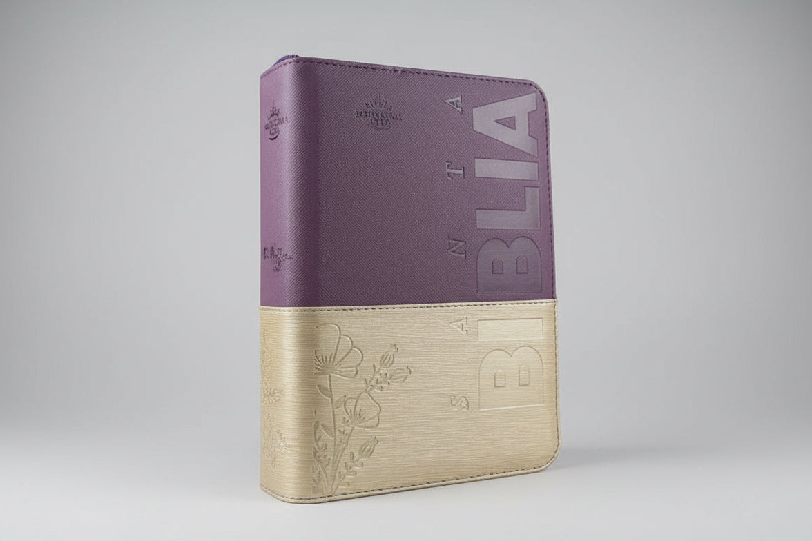 Biblia RVR60 Letra Grande 12 pts con Recursos Digitales - Color Beige Morado