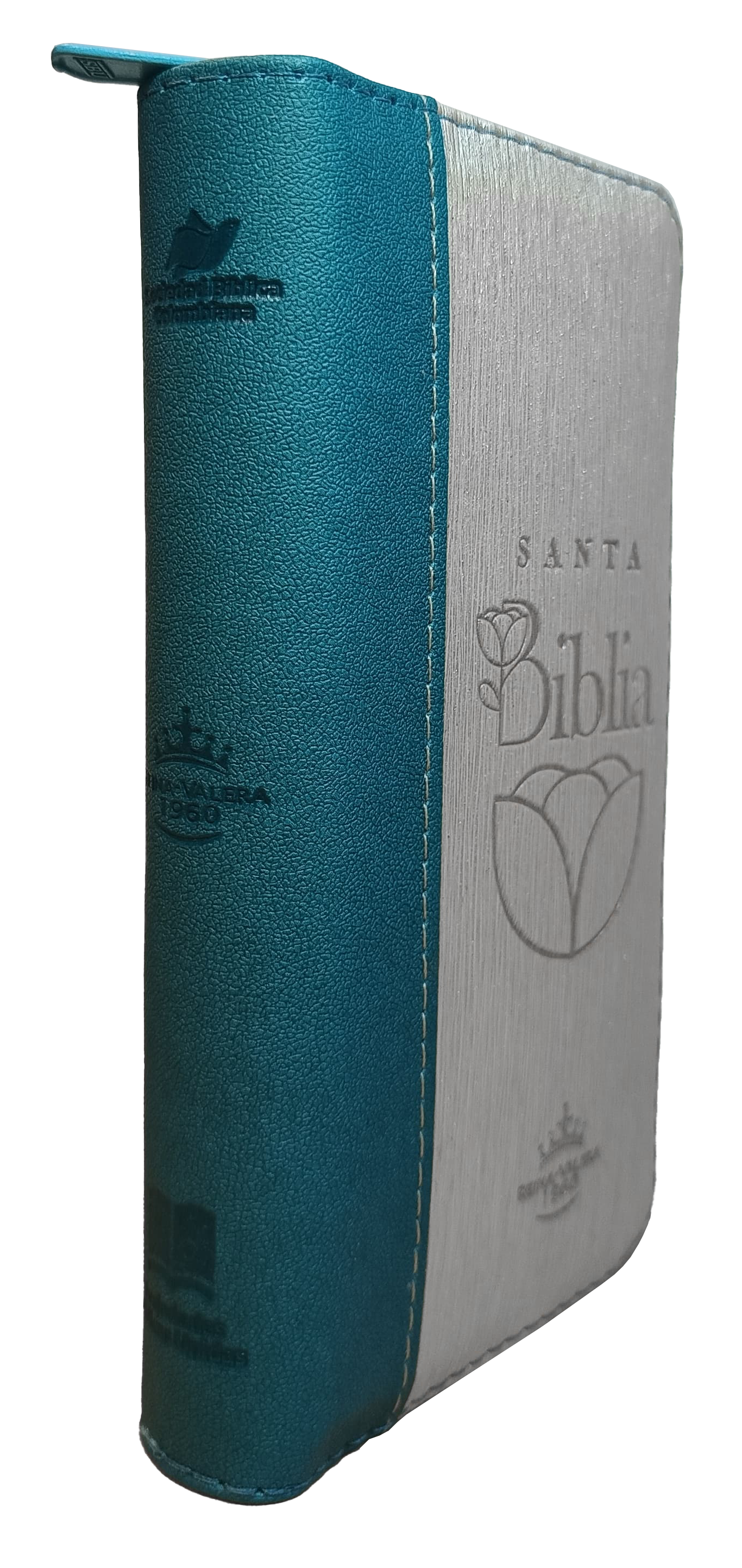 Biblia Reina Valera 1960 Letra pequeña Color Azul  Beige Canto Dorado