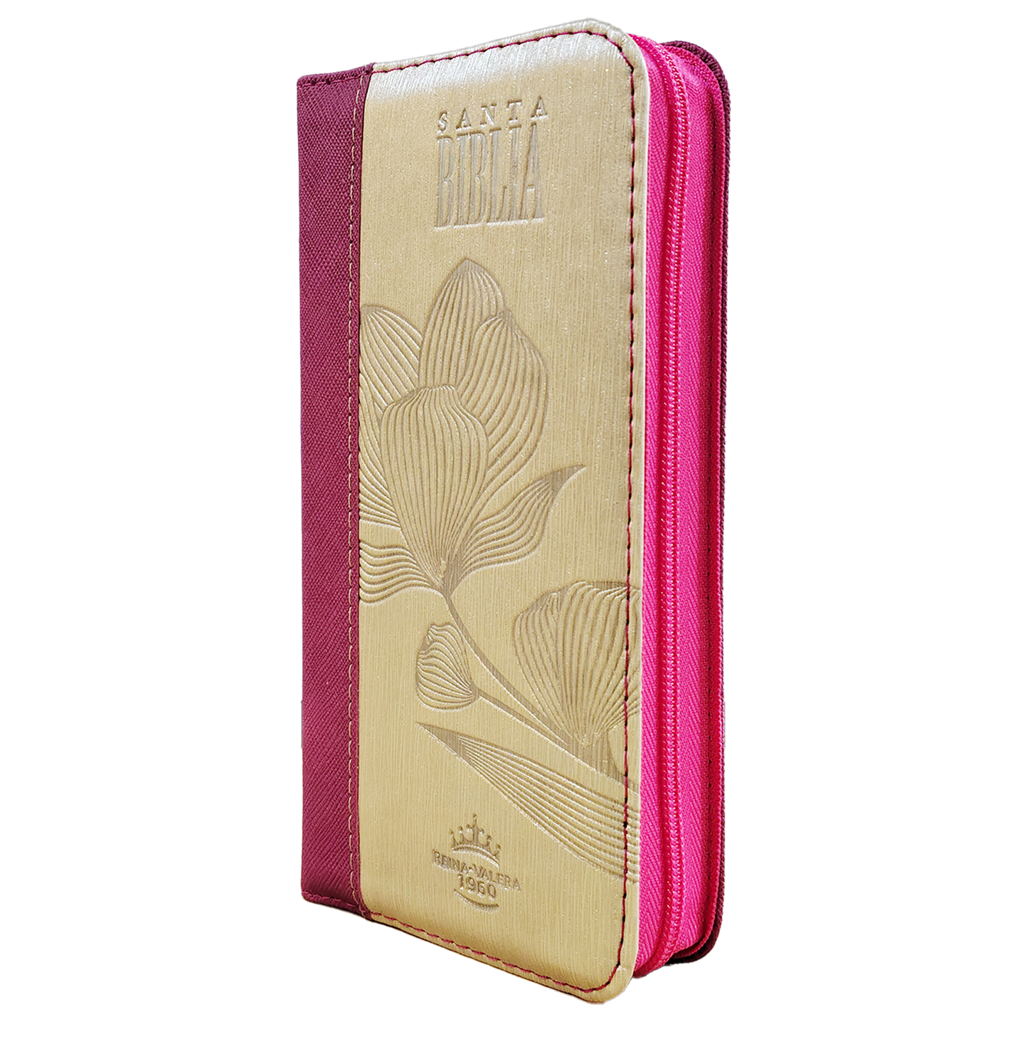 Biblia Reina Valera 1960 Letra pequeña Color Magenta Beige  Con Ayudas Digitales